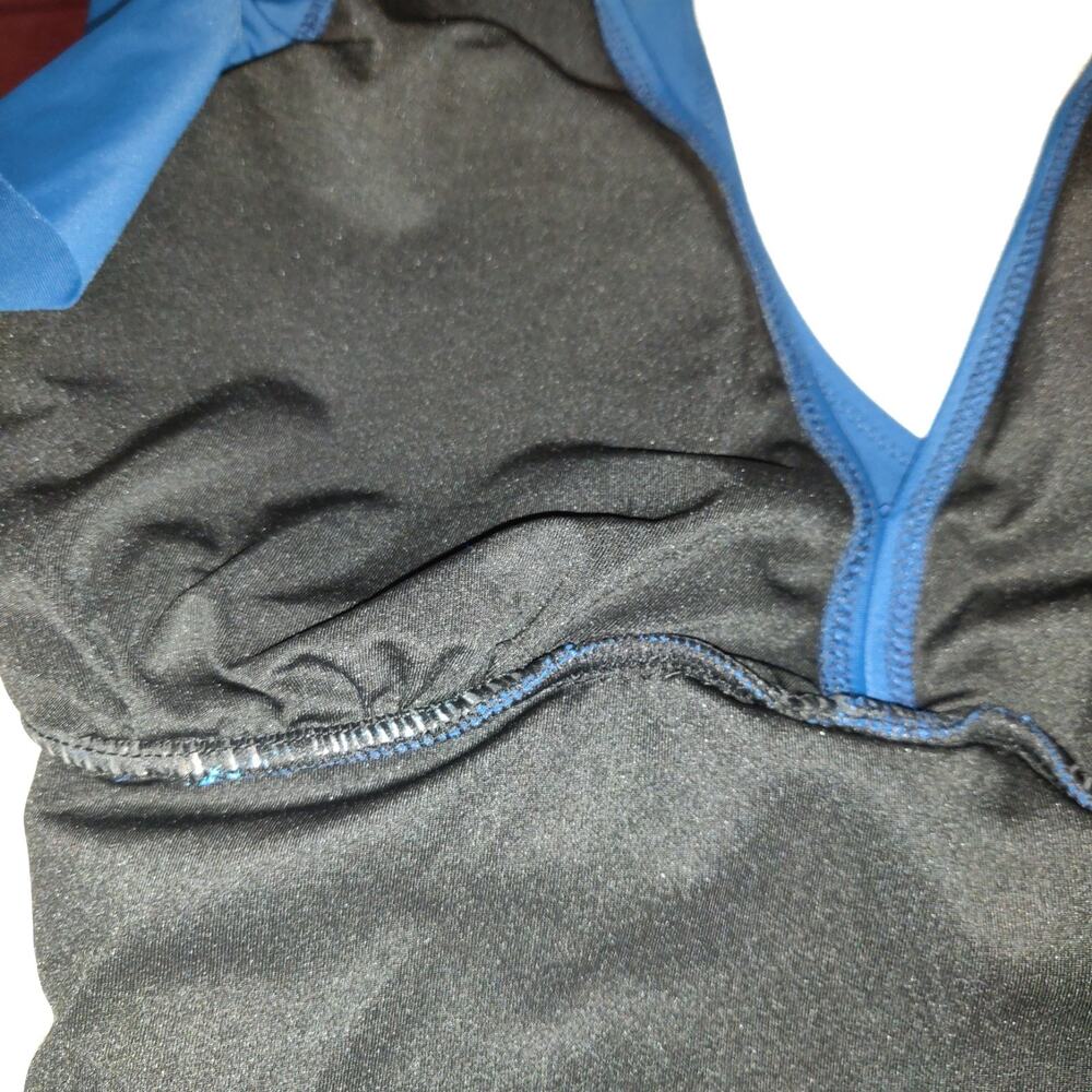 Bloomin Jelly Swimsuit LARGE Tiered Flutter Sleeves Ruching Turquoise Black NWT - Picture 8 of 16